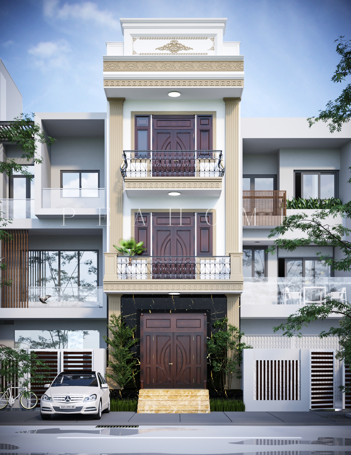 thiết kế Nhà Mặt Phố 3 tầng NHÀ PHỐ TÂN CỔ ĐIỂN57