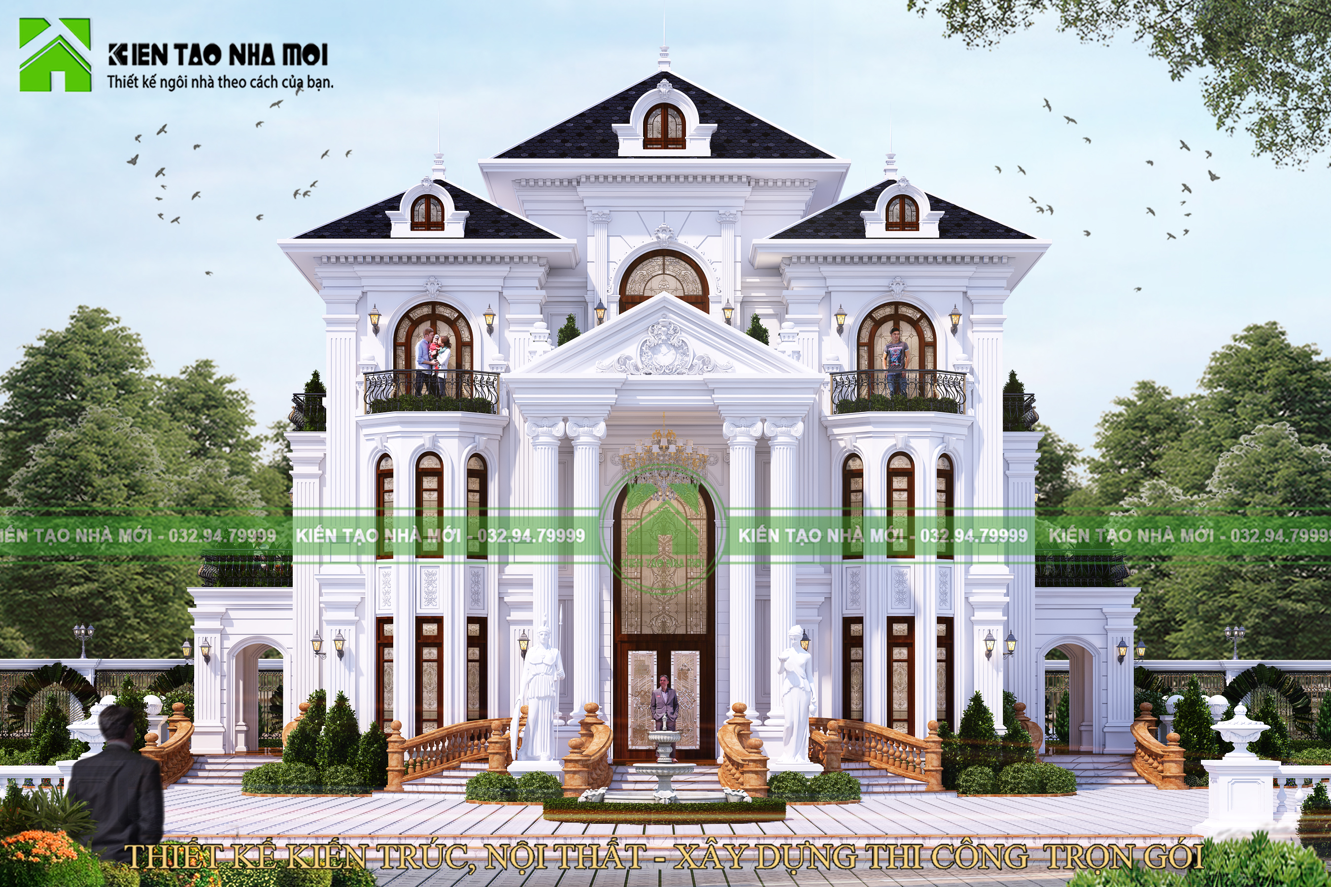 Thiết kế Biệt Thự tại Thái Bình MẪU THIẾT KẾ DINH THỰ TÂN CỔ ĐIỂN ĐẲNG CẤP, XA HOA, TRÁNG LỆ 1586579437 1