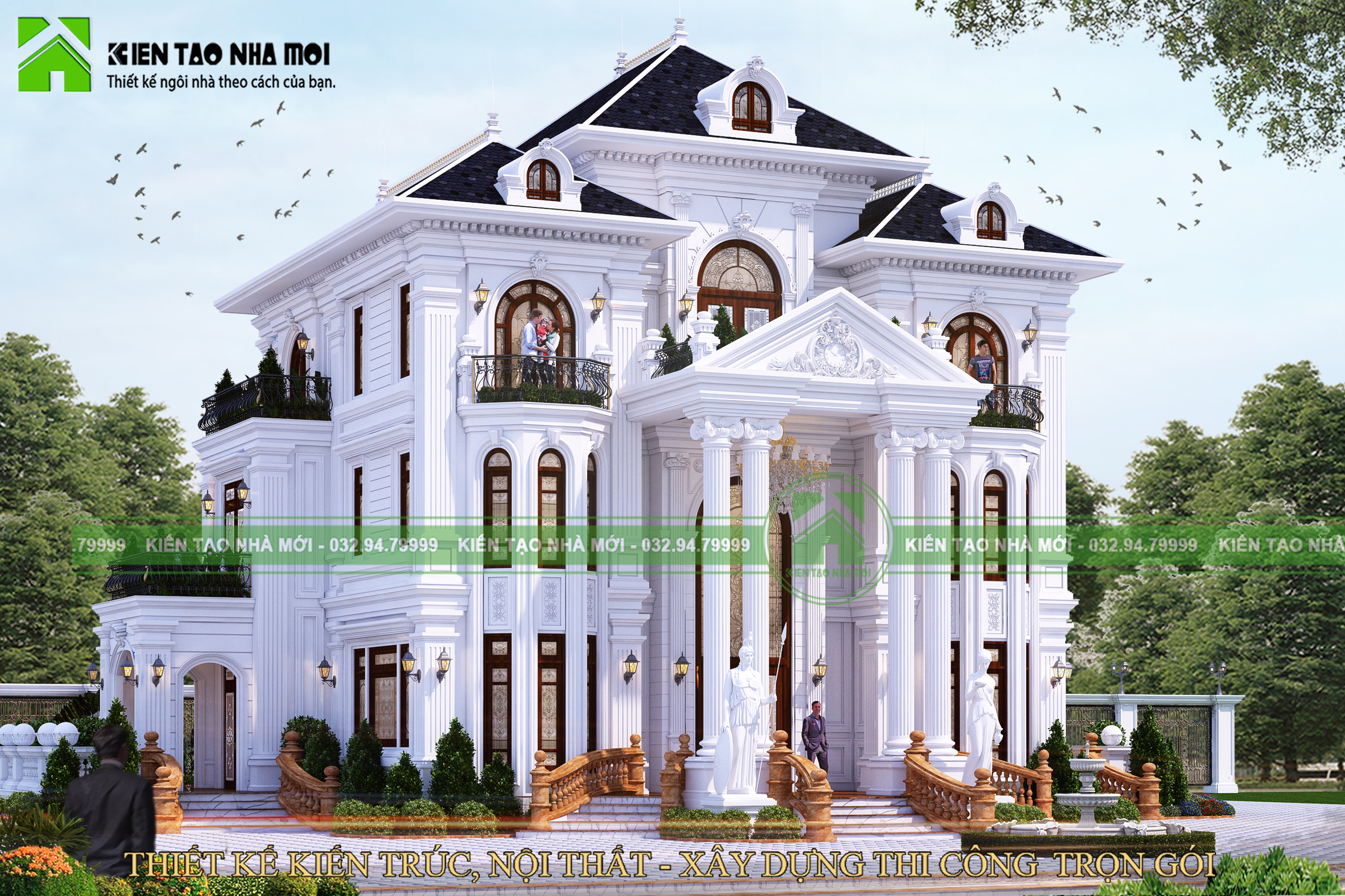 Thiết kế Biệt Thự tại Thái Bình MẪU THIẾT KẾ DINH THỰ TÂN CỔ ĐIỂN ĐẲNG CẤP, XA HOA, TRÁNG LỆ 1586579437 5