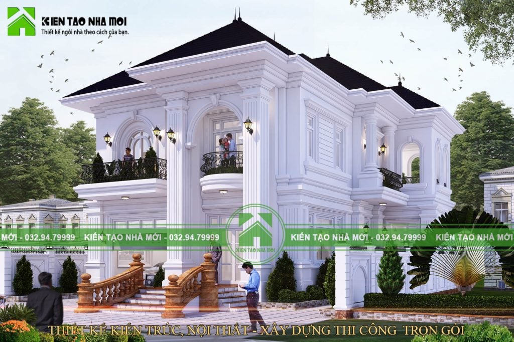 Thiết kế Biệt Thự tại Thái Nguyên THIẾT KẾ BIỆT THỰ TÂN CỔ ĐIỂN 2 TẦNG MÁI THÁI TINH TẾ, SANG TRỌNG 1586582859 2
