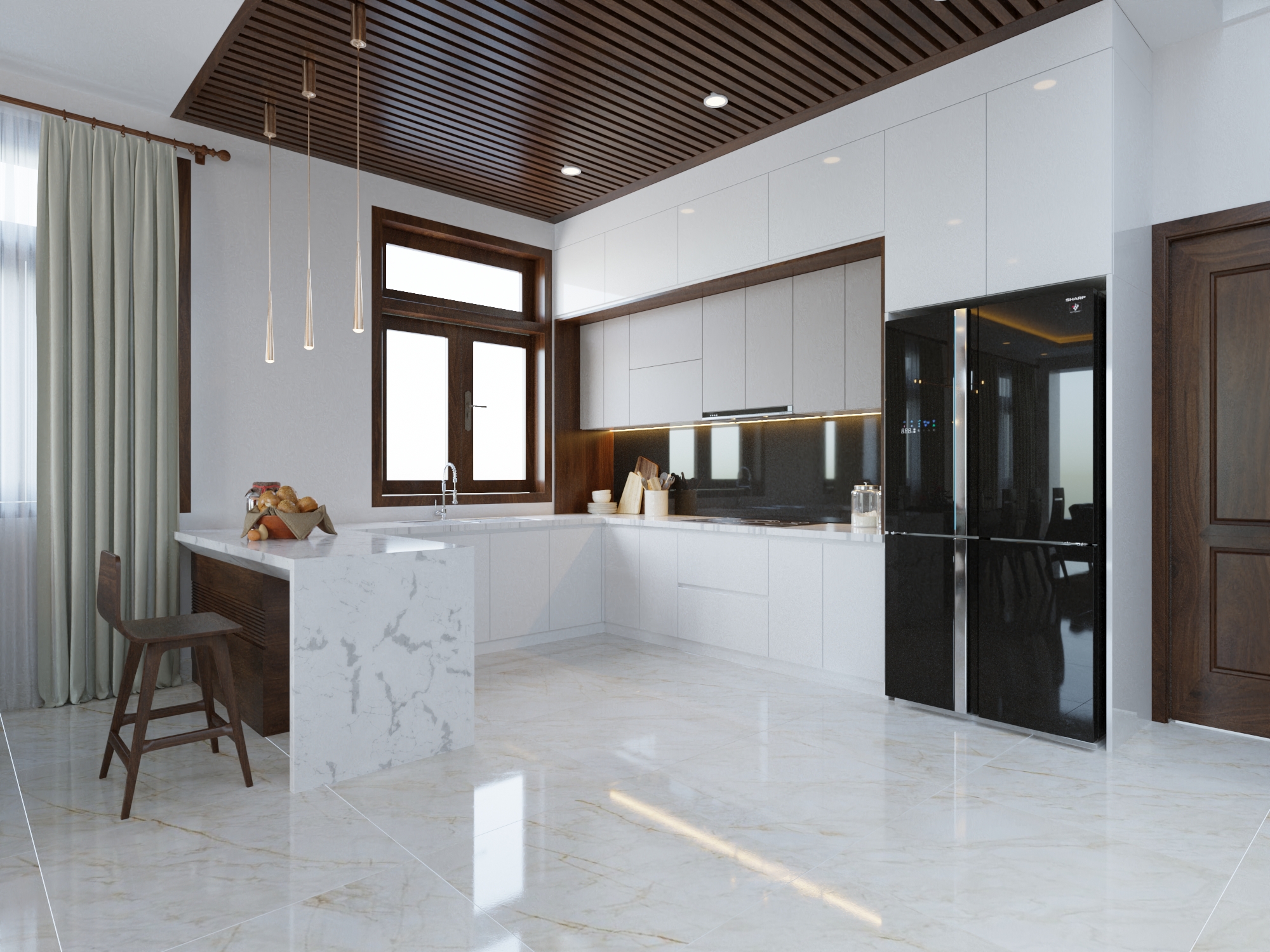 Thiết kế nội thất Nhà Mặt Phố tại Thanh Hóa Nội thất nhà phố - Gỗ óc chó 1588997428 2