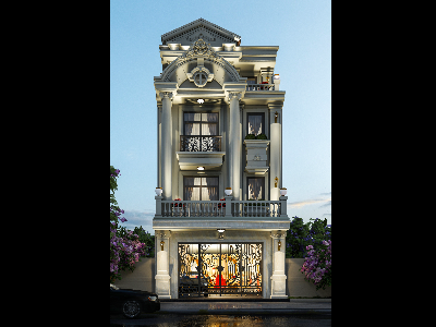 Thiết kế Nhà Mặt Phố tại Hồ Chí Minh Nhà phố Tân Cổ điển 4 Tầng MT 7M